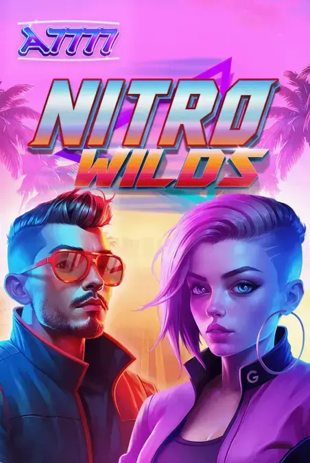 Tampilan visual neon retro dari slot Nitro Wilds dengan elemen balap futuristik