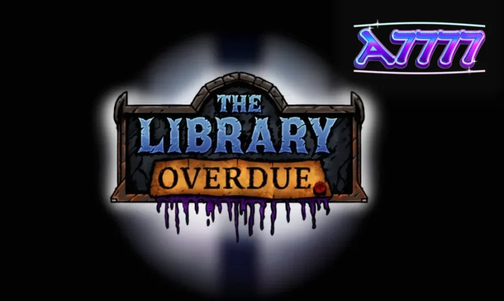 Tampilan visual slot The Library Overdue dengan tema gothic yang gelap.