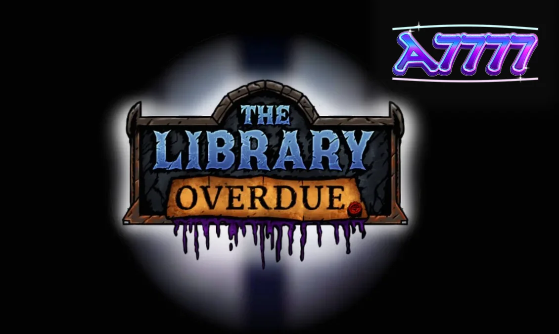 Tampilan visual slot The Library Overdue dengan tema gothic yang gelap.